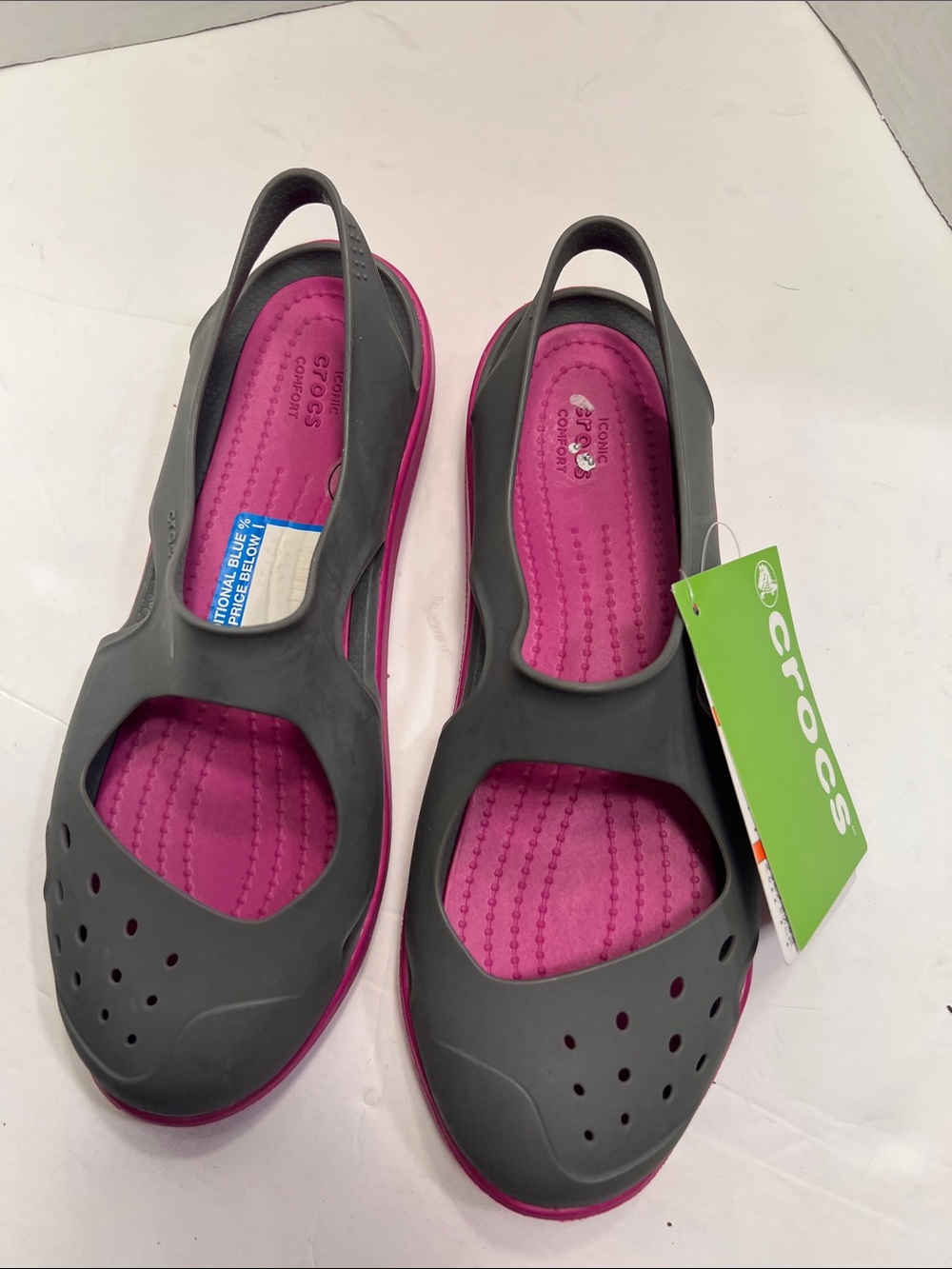 CROCS Gray Upper with Pink Footbed Women's Slingback Sandals - Picture 7 of 7